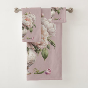 Vintage Peonies in Elegant Vase Bath Towel Set