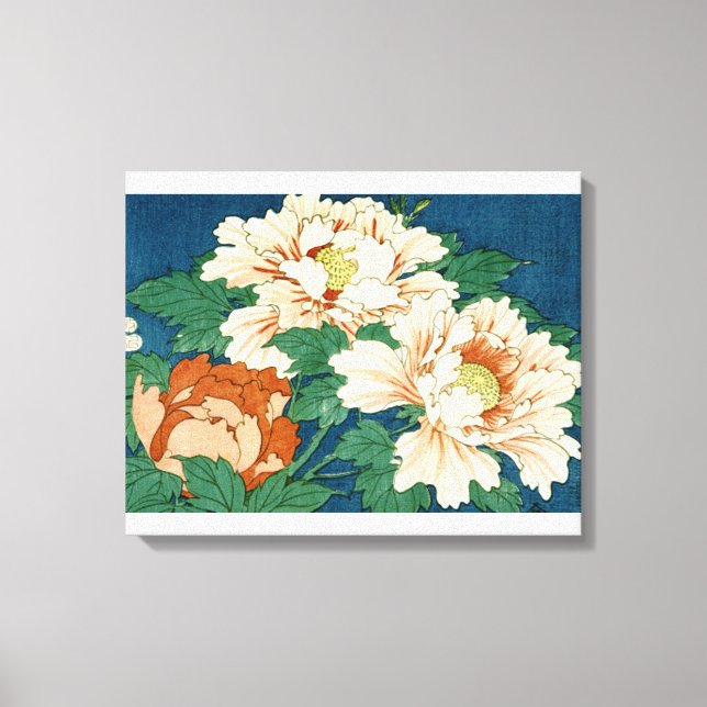 Vintage Peonies on Blue Canvas Print (Front)