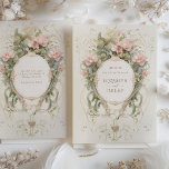 Vintage Peonies Pastel Floral Rococo Wedding Invitation<br><div class="desc">This exquisitely designed wedding invitation features a romantic and delicate pastel palette, evoking the gentle charm of vintage botanical illustrations. The front of the invitation is adorned with an elegant frame, surrounded by a flourish of soft pink peonies, creamy blush roses, and a tapestry of sage green foliage, all rendered...</div>