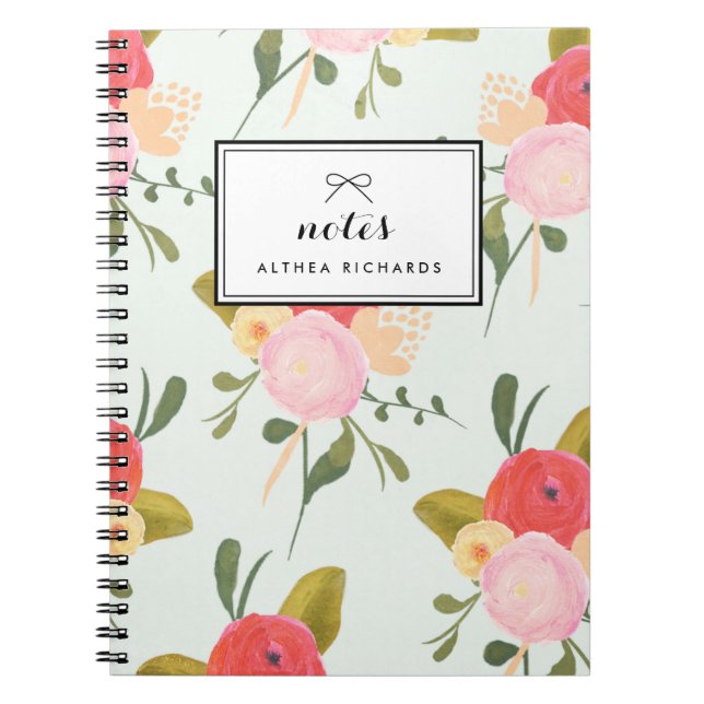 Vintage Peonies Pattern Personalised Notebook (Front)
