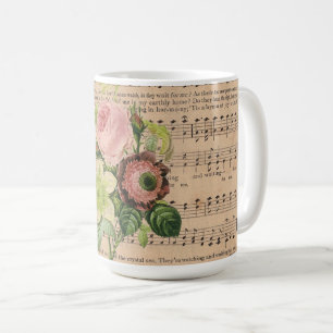 Vintage Peonies & Sheet Music Coffee Mug