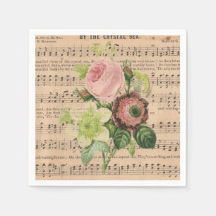 Vintage Peonies & Sheet Music Napkin