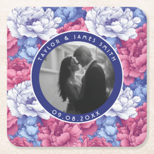 Vintage Peonies Themed Fall Wedding Square Paper Coaster