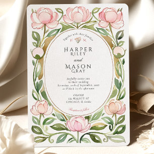 Vintage Peonies Watercolor Wedding Invitation