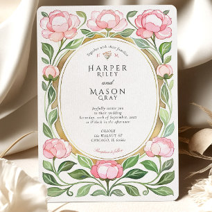 Vintage Peonies Watercolor Wedding Invitation