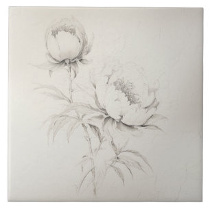 Vintage Peony 4 Botanical Decorative Tile