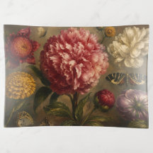 Vintage Peony and Butterfly Botanical Oil Painting