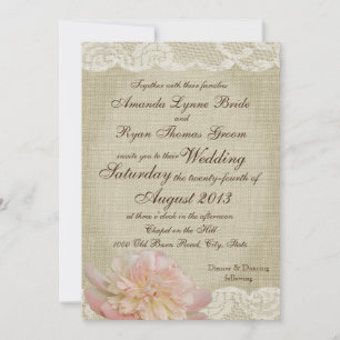Vintage Peony and Lace Wedding Invitation