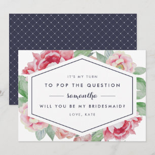 Vintage Peony Be My Bridesmaid Card