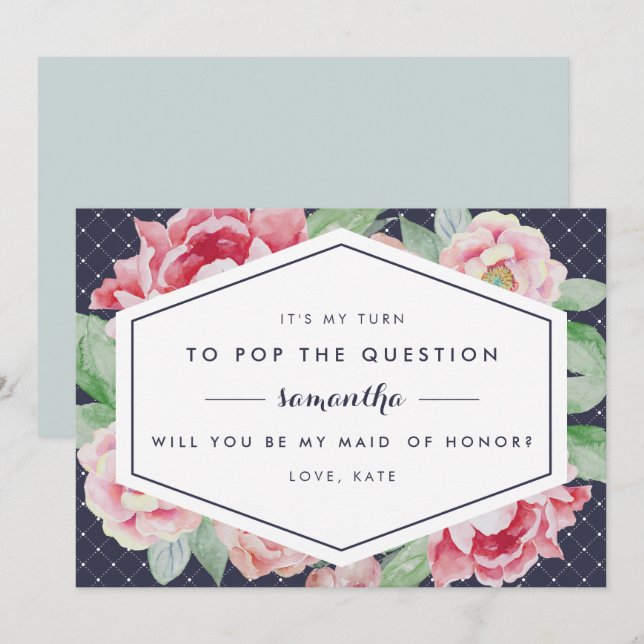 Vintage Peony Be My Maid of Honour Card (Front/Back)