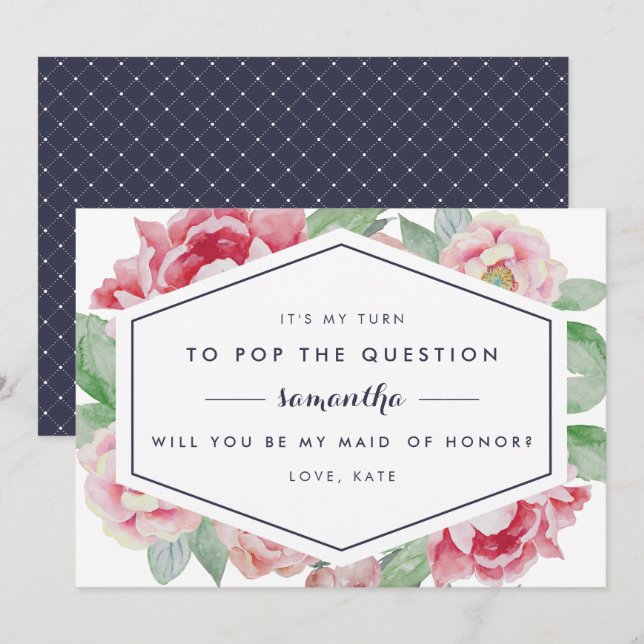 Vintage Peony Be My Maid of Honour Card (Front/Back)