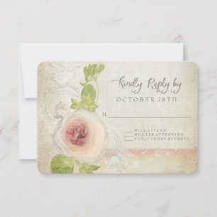 Vintage Peony Blossom Flower Elegant Floral Art RSVP Card