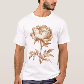 Vintage Peony Botanical Engraving Design T-Shirt