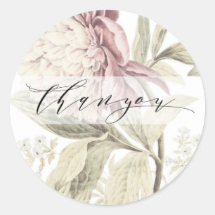 Vintage Peony Botanical Fine art Thank you wedding Classic Round Sticker