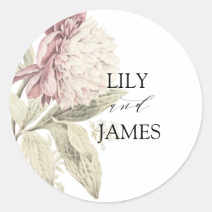 Vintage Peony Botanical Fine Art Wedding Classic Round Sticker