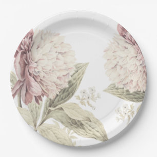 Vintage Peony Botanical Fine art Wedding Paper Pla Plate