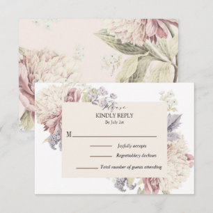 Vintage Peony Botanical fine art Wedding RSVP Card