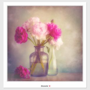 Vintage Peony Bouquet in Glass Vases