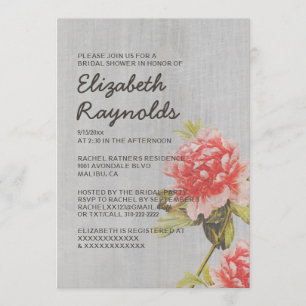 Vintage Peony Bridal Shower Invitations