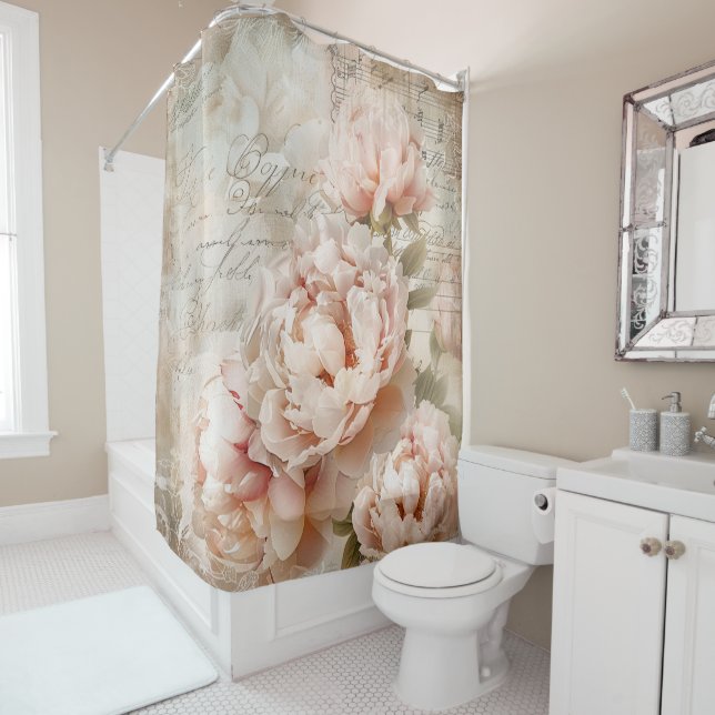 Vintage Peony Elegance  Shower Curtain (In Situ)