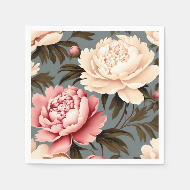 Vintage Peony Elegant Pattern Napkin (Front)