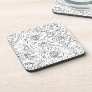 Vintage Peony Floral Pattern Coaster