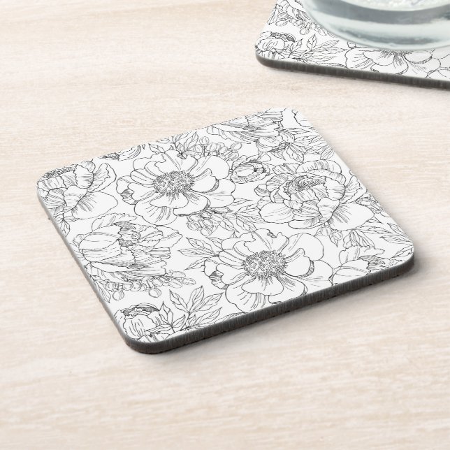 Vintage Peony Floral Pattern Coaster (Left Side)