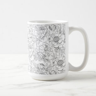 Vintage Peony Floral Pattern Coffee Mug
