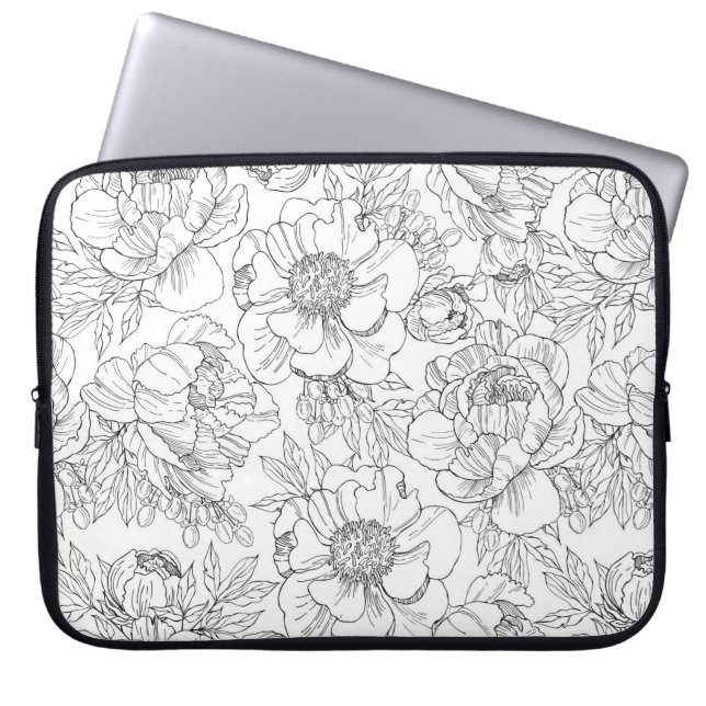 Vintage Peony Floral Pattern Laptop Sleeve (Front)