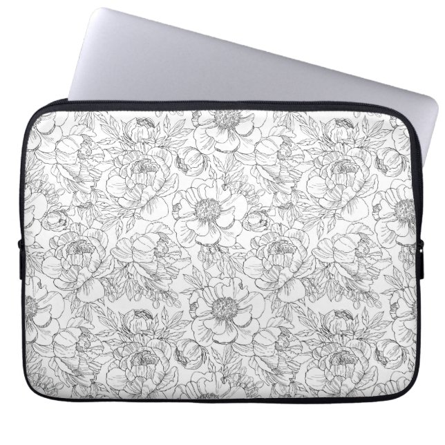 Vintage Peony Floral Pattern Laptop Sleeve (Front)