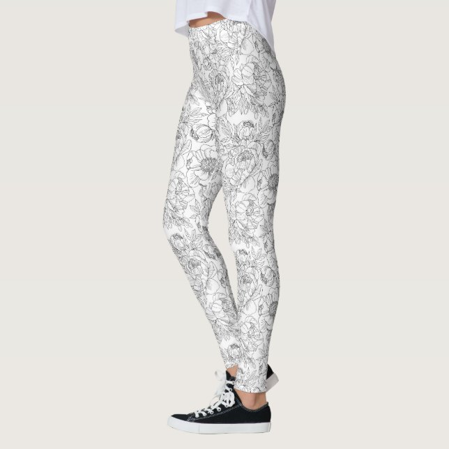 Vintage Peony Floral Pattern Leggings (Left)