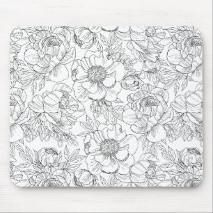 Vintage Peony Floral Pattern Mouse Mat