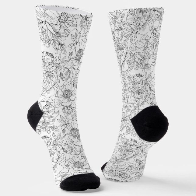 Vintage Peony Floral Pattern Socks (Angled)
