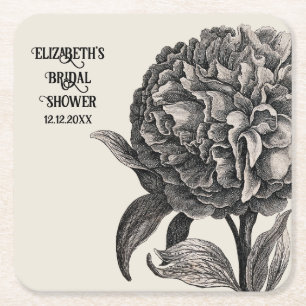 Vintage Peony Flower Elegant Floral Botanical Square Paper Coaster