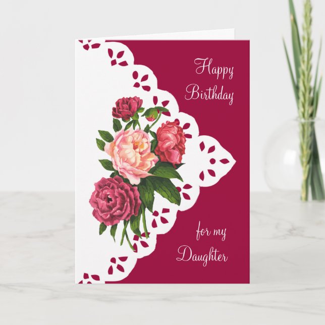 Vintage Peony Flower for Daughter Birthday Card (Front)