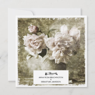 *~* Vintage Peony Flowers AR23 QR RSVP WEDDING Invitation
