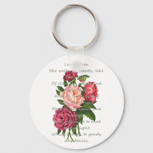 Vintage Peony Flowers Romantic Byron Poem Key Ring