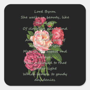 Vintage Peony Flowers Romantic Byron Poem Square Sticker