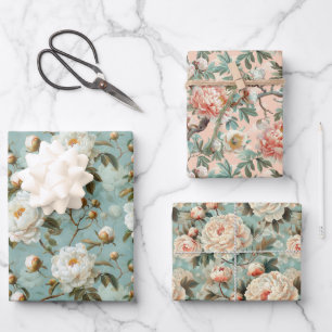 Vintage Peony Flowers Wrapping Paper Sheet
