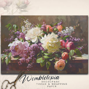 Vintage Peony & Lilac Floral Bouquet Decoupage Tissue Paper