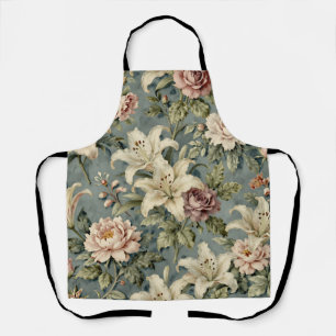 Vintage Peony Lily Floral Pattern Apron