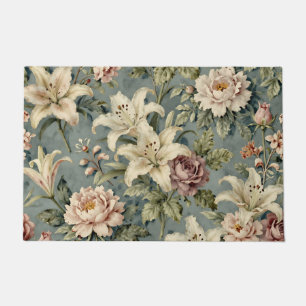 Vintage Peony Lily Floral Pattern Doormat