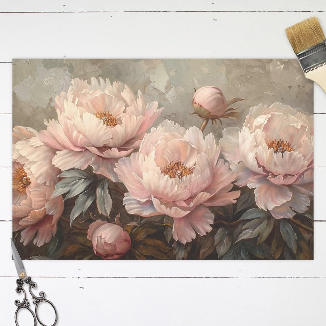 Vintage Peony Painting Blush Pink Decoupage Tissue Paper (Creator Uploaded)