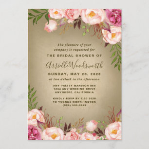 Vintage Peony Rustic Bridal Shower Invitations