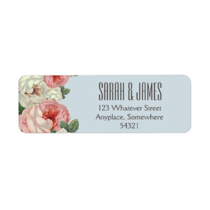 Vintage Peony Wedding Couple Blue Address Label