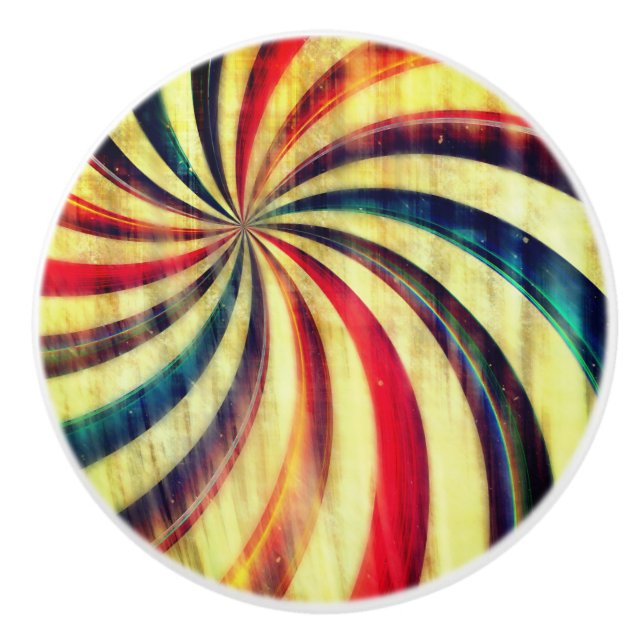 Vintage peppermint candy striped swirl colourful ceramic knob (Front)