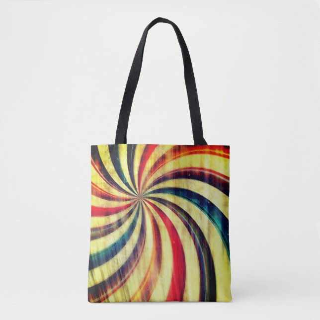 Vintage peppermint candy striped swirl colourful tote bag (Front)