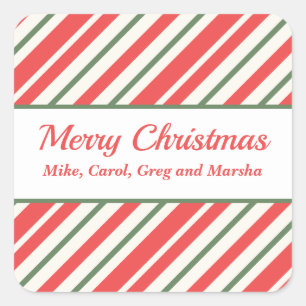 Vintage Peppermint Striped Custom Christmas Square Sticker