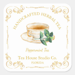 Vintage Peppermint Tea Square Label