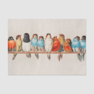 Vintage Perch of Birds watercolor Wildlife nature Tissue Paper